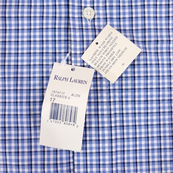 Ralph Lauren Shirt Mens 17 XL Classic Fit Blue Gingham Plaid Button Down Shirt - Picture 9 of 16